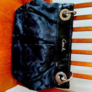 Coach- gently used purse- black with black cloth letters